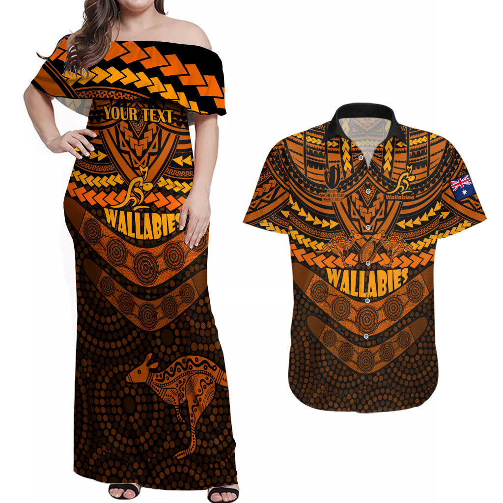 custom-wallabies-rugby-couples-matching-off-shoulder-maxi-dress-and-hawaiian-shirt-polynesian-and-aboriginal-special-orange-version