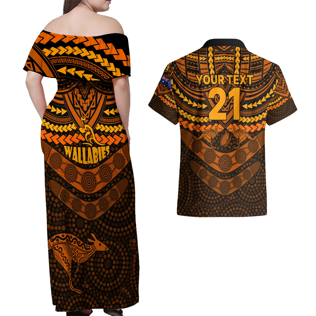 custom-wallabies-rugby-couples-matching-off-shoulder-maxi-dress-and-hawaiian-shirt-polynesian-and-aboriginal-special-orange-version