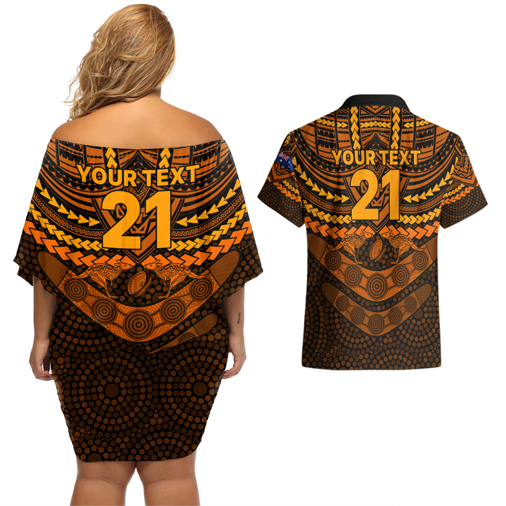 custom-wallabies-rugby-couples-matching-off-shoulder-short-dress-and-hawaiian-shirt-polynesian-and-aboriginal-special-orange-version
