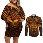 custom-wallabies-rugby-couples-matching-off-shoulder-short-dress-and-long-sleeve-button-shirts-polynesian-and-aboriginal-special-orange-version