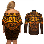 custom-wallabies-rugby-couples-matching-off-shoulder-short-dress-and-long-sleeve-button-shirts-polynesian-and-aboriginal-special-orange-version