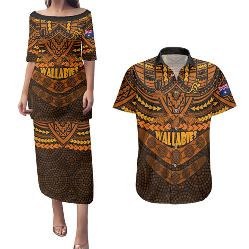 custom-wallabies-rugby-couples-matching-puletasi-dress-and-hawaiian-shirt-polynesian-and-aboriginal-special-orange-version