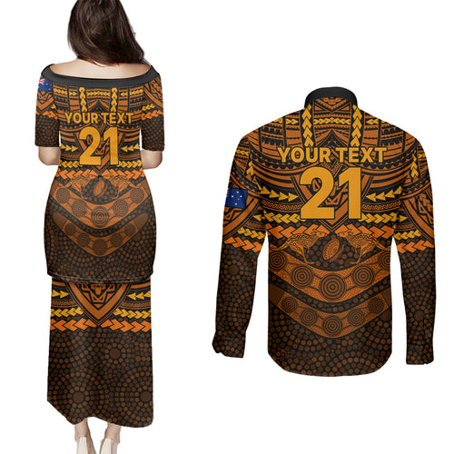 custom-wallabies-rugby-couples-matching-puletasi-dress-and-long-sleeve-button-shirts-polynesian-and-aboriginal-special-orange-version
