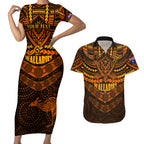 custom-wallabies-rugby-couples-matching-short-sleeve-bodycon-dress-and-hawaiian-shirt-polynesian-and-aboriginal-special-orange-version