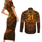 custom-wallabies-rugby-couples-matching-short-sleeve-bodycon-dress-and-long-sleeve-button-shirts-polynesian-and-aboriginal-special-orange-version