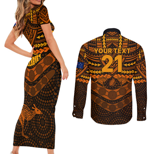 custom-wallabies-rugby-couples-matching-short-sleeve-bodycon-dress-and-long-sleeve-button-shirts-polynesian-and-aboriginal-special-orange-version