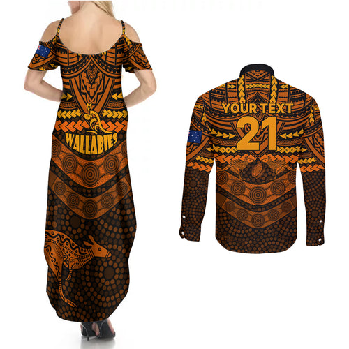 custom-wallabies-rugby-couples-matching-summer-maxi-dress-and-long-sleeve-button-shirts-polynesian-and-aboriginal-special-orange-version