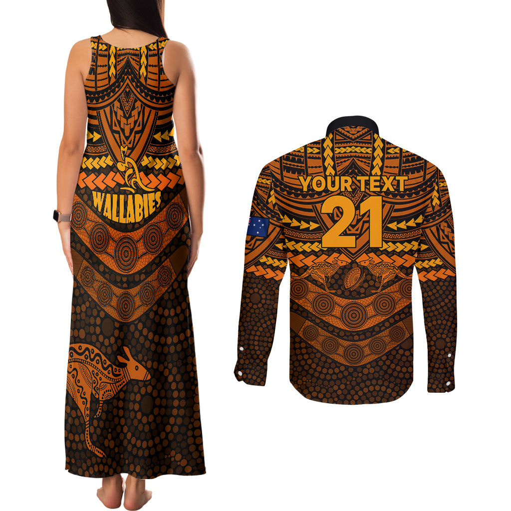 custom-wallabies-rugby-couples-matching-tank-maxi-dress-and-long-sleeve-button-shirts-polynesian-and-aboriginal-special-orange-version