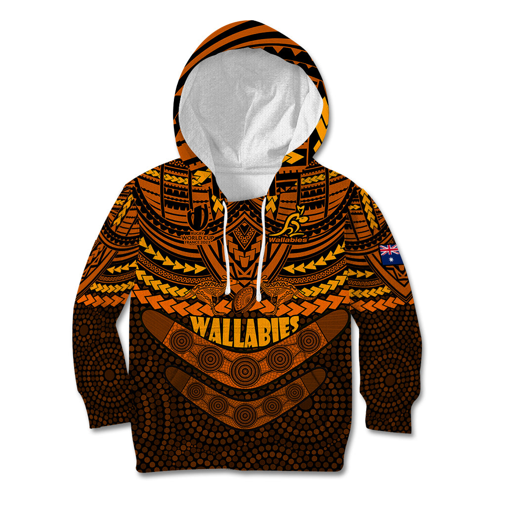 custom-wallabies-rugby-kid-hoodie-polynesian-and-aboriginal-special-orange-version