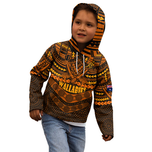 custom-wallabies-rugby-kid-hoodie-polynesian-and-aboriginal-special-orange-version