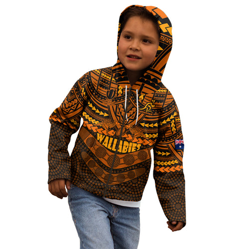 custom-wallabies-rugby-kid-hoodie-polynesian-and-aboriginal-special-orange-version