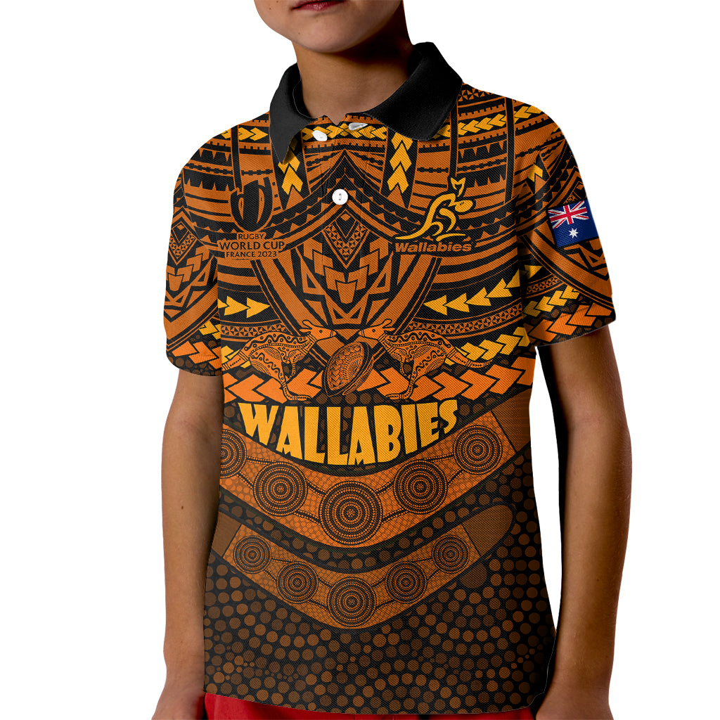 custom-wallabies-rugby-kid-polo-shirt-polynesian-and-aboriginal-special-orange-version