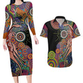 Indigenous Kangaroo Australia Aboriginal Style Couples Matching Long Sleeve Bodycon Dress and Hawaiian Shirt