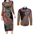 Indigenous Kangaroo Australia Aboriginal Style Couples Matching Long Sleeve Bodycon Dress and Long Sleeve Button Shirt