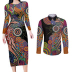 Indigenous Kangaroo Australia Aboriginal Style Couples Matching Long Sleeve Bodycon Dress and Long Sleeve Button Shirt