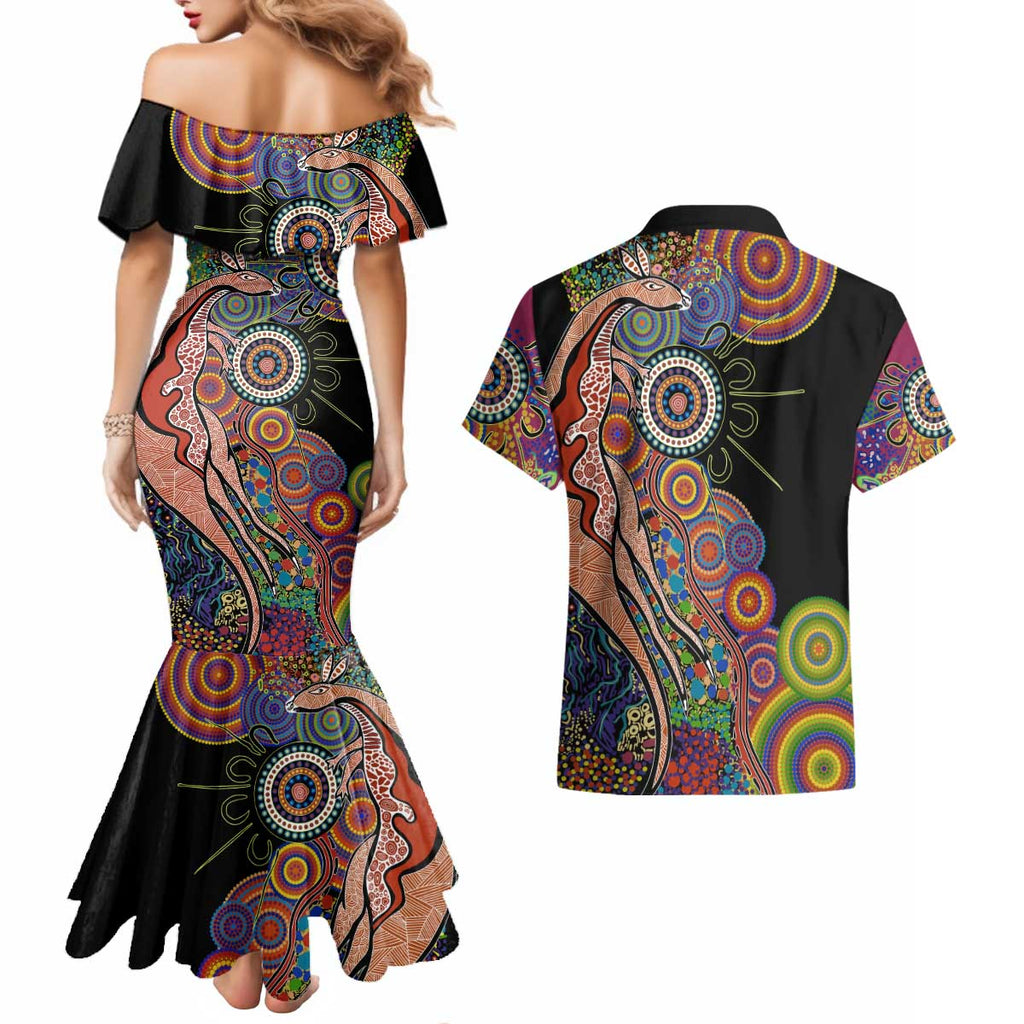 Indigenous Kangaroo Australia Aboriginal Style Couples Matching Mermaid Dress and Hawaiian Shirt