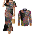 Indigenous Kangaroo Australia Aboriginal Style Couples Matching Mermaid Dress and Long Sleeve Button Shirt