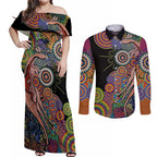 Indigenous Kangaroo Australia Aboriginal Style Couples Matching Off Shoulder Maxi Dress and Long Sleeve Button Shirt
