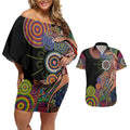 Indigenous Kangaroo Australia Aboriginal Style Couples Matching Off Shoulder Short Dress and Hawaiian Shirt