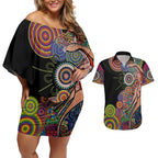 Indigenous Kangaroo Australia Aboriginal Style Couples Matching Off Shoulder Short Dress and Hawaiian Shirt