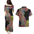 Indigenous Kangaroo Australia Aboriginal Style Couples Matching Puletasi and Hawaiian Shirt