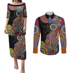 Indigenous Kangaroo Australia Aboriginal Style Couples Matching Puletasi and Long Sleeve Button Shirt