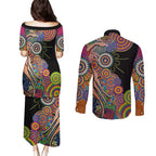 Indigenous Kangaroo Australia Aboriginal Style Couples Matching Puletasi and Long Sleeve Button Shirt