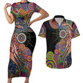 Indigenous Kangaroo Australia Aboriginal Style Couples Matching Short Sleeve Bodycon Dress and Hawaiian Shirt