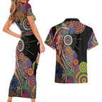 Indigenous Kangaroo Australia Aboriginal Style Couples Matching Short Sleeve Bodycon Dress and Hawaiian Shirt