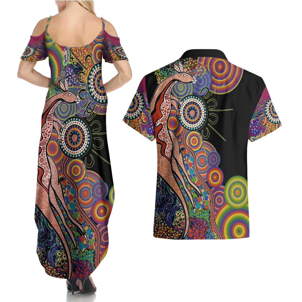 Indigenous Kangaroo Australia Aboriginal Style Couples Matching Summer Maxi Dress and Hawaiian Shirt