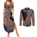 Indigenous Kangaroo Australia Aboriginal Style Couples Matching Summer Maxi Dress and Long Sleeve Button Shirt