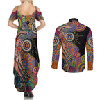 Indigenous Kangaroo Australia Aboriginal Style Couples Matching Summer Maxi Dress and Long Sleeve Button Shirt