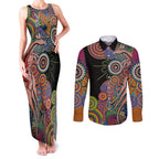 Indigenous Kangaroo Australia Aboriginal Style Couples Matching Tank Maxi Dress and Long Sleeve Button Shirt