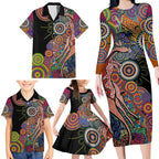 Indigenous Kangaroo Australia Aboriginal Style Family Matching Long Sleeve Bodycon Dress and Hawaiian Shirt