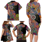 Indigenous Kangaroo Australia Aboriginal Style Family Matching Long Sleeve Bodycon Dress and Hawaiian Shirt