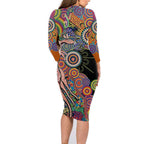 Indigenous Kangaroo Australia Aboriginal Style Family Matching Long Sleeve Bodycon Dress and Hawaiian Shirt