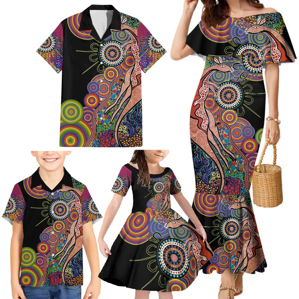 Indigenous Kangaroo Australia Aboriginal Style Family Matching Mermaid Dress and Hawaiian Shirt