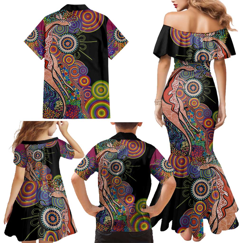 Indigenous Kangaroo Australia Aboriginal Style Family Matching Mermaid Dress and Hawaiian Shirt
