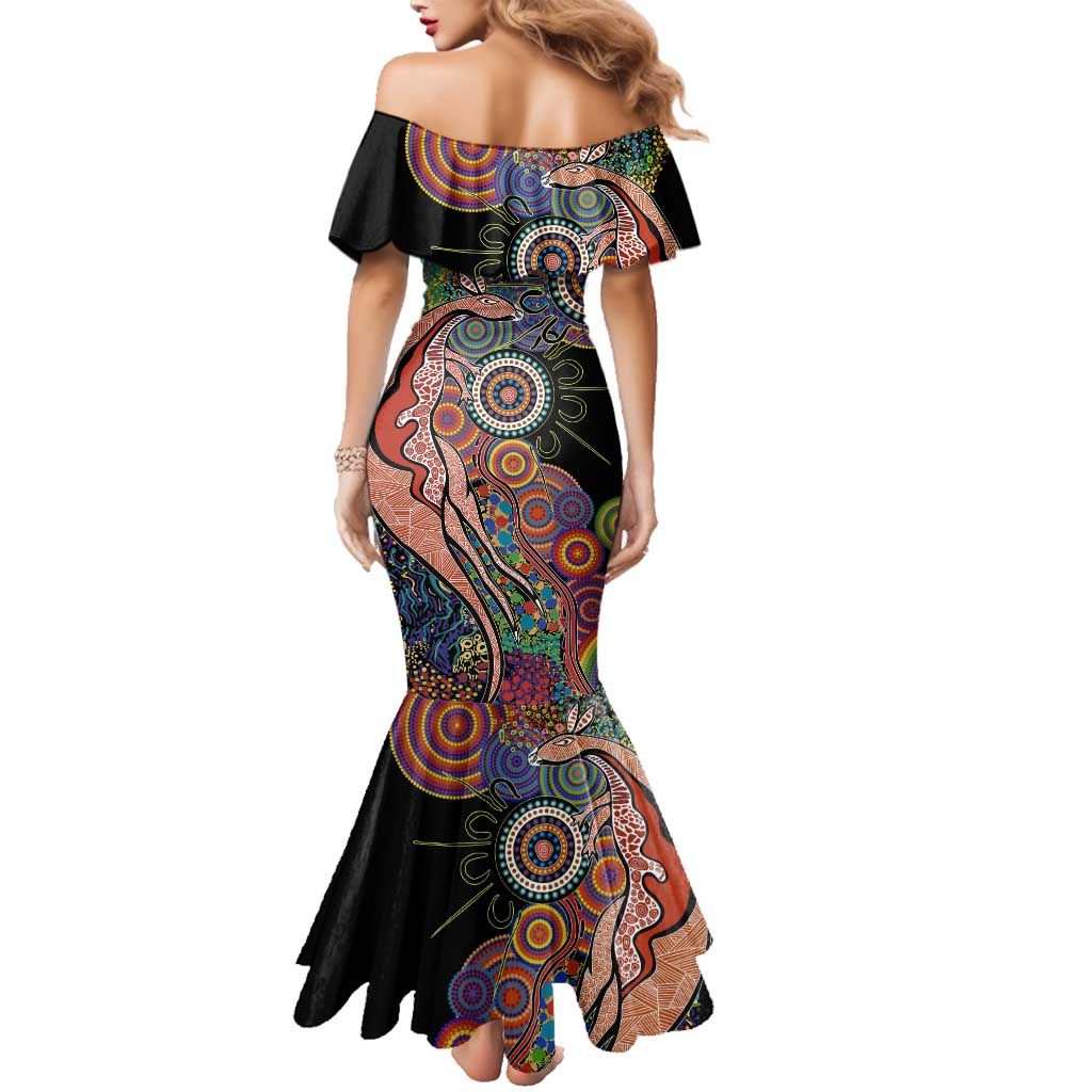 Indigenous Kangaroo Australia Aboriginal Style Family Matching Mermaid Dress and Hawaiian Shirt