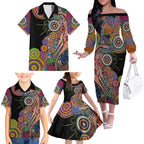 Indigenous Kangaroo Australia Aboriginal Style Family Matching Off The Shoulder Long Sleeve Dress and Hawaiian Shirt