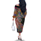 Indigenous Kangaroo Australia Aboriginal Style Family Matching Off The Shoulder Long Sleeve Dress and Hawaiian Shirt