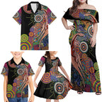 Indigenous Kangaroo Australia Aboriginal Style Family Matching Off Shoulder Maxi Dress and Hawaiian Shirt