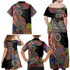 Indigenous Kangaroo Australia Aboriginal Style Family Matching Off Shoulder Maxi Dress and Hawaiian Shirt