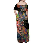 Indigenous Kangaroo Australia Aboriginal Style Family Matching Off Shoulder Maxi Dress and Hawaiian Shirt