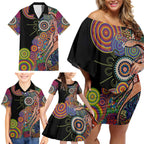 Indigenous Kangaroo Australia Aboriginal Style Family Matching Off Shoulder Short Dress and Hawaiian Shirt
