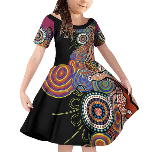 Indigenous Kangaroo Australia Aboriginal Style Family Matching Off Shoulder Short Dress and Hawaiian Shirt