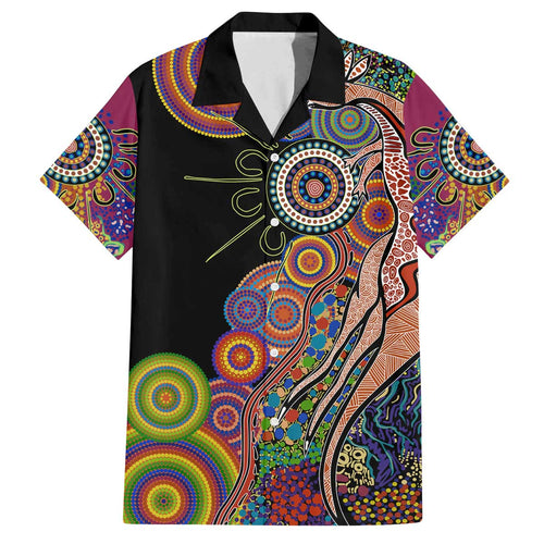 Indigenous Kangaroo Australia Aboriginal Style Family Matching Off Shoulder Short Dress and Hawaiian Shirt