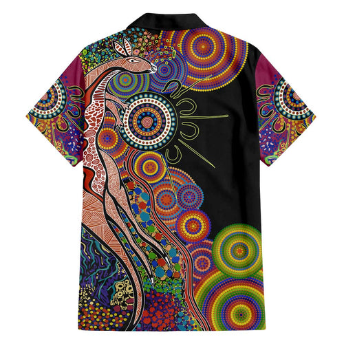 Indigenous Kangaroo Australia Aboriginal Style Family Matching Off Shoulder Short Dress and Hawaiian Shirt