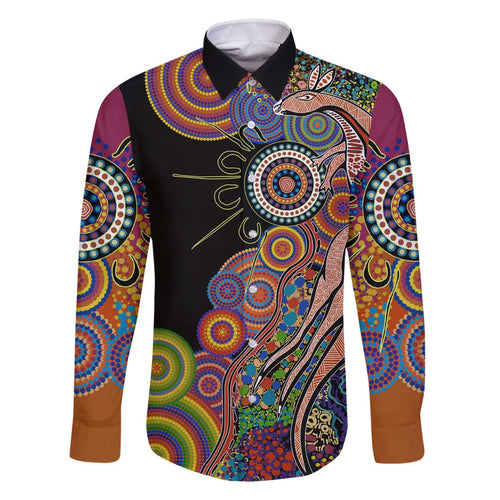 Indigenous Kangaroo Australia Aboriginal Style Family Matching Off Shoulder Short Dress and Hawaiian Shirt