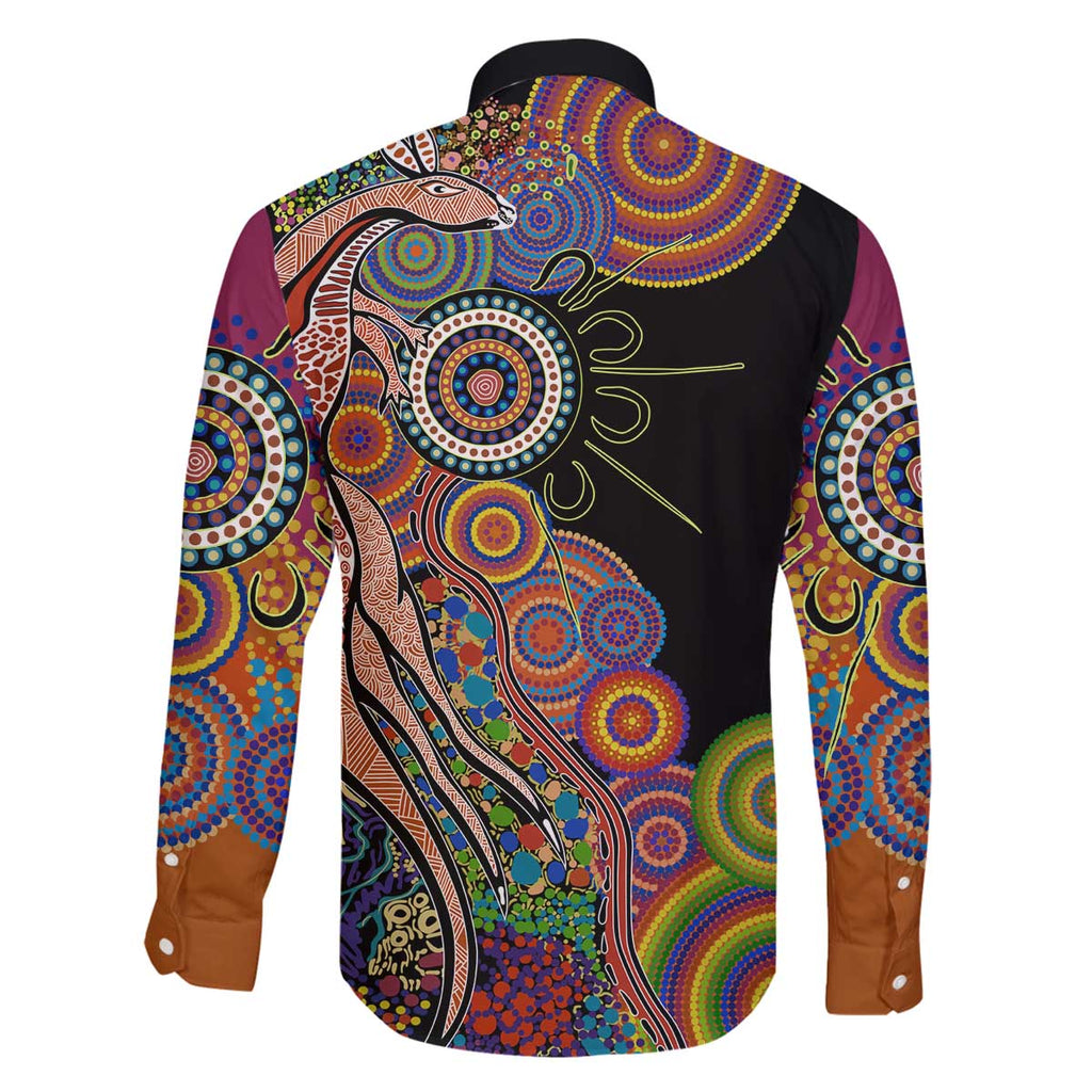 Indigenous Kangaroo Australia Aboriginal Style Family Matching Off Shoulder Short Dress and Hawaiian Shirt